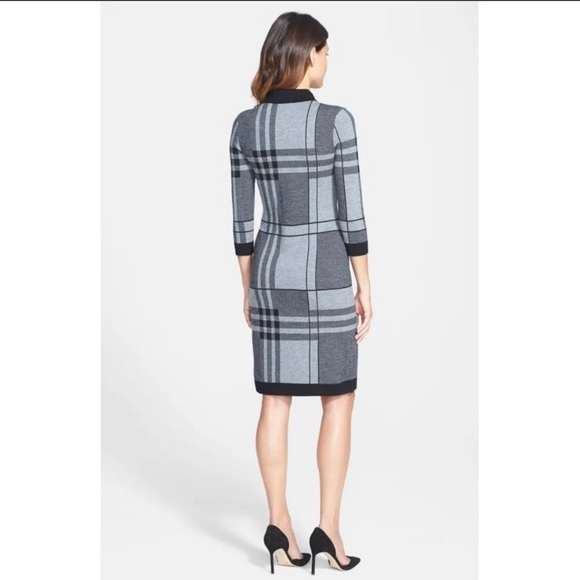 Hugo Boss Gray Plaid Wool Blend Knit Sweater Dress - Picture 2 of 10